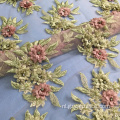 Groene bloem handwerk parel Tule kant stof